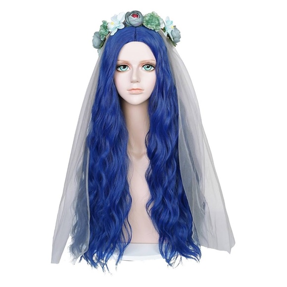 Blue Gothic Costume Dress with Veil. Corpse bride costume. Tim Burton. Halloween - Picture 4 of 5